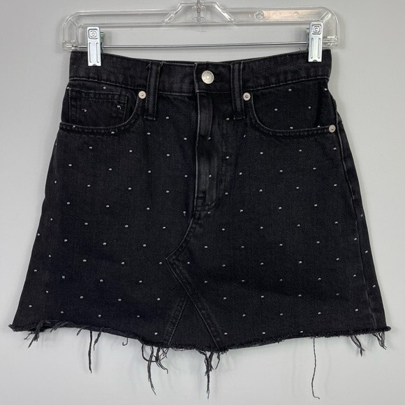Madewell Rigid Denim A-Line Mini Skirt Metallic Dots Edition Black Jean 24 XS - Picture 7 of 16